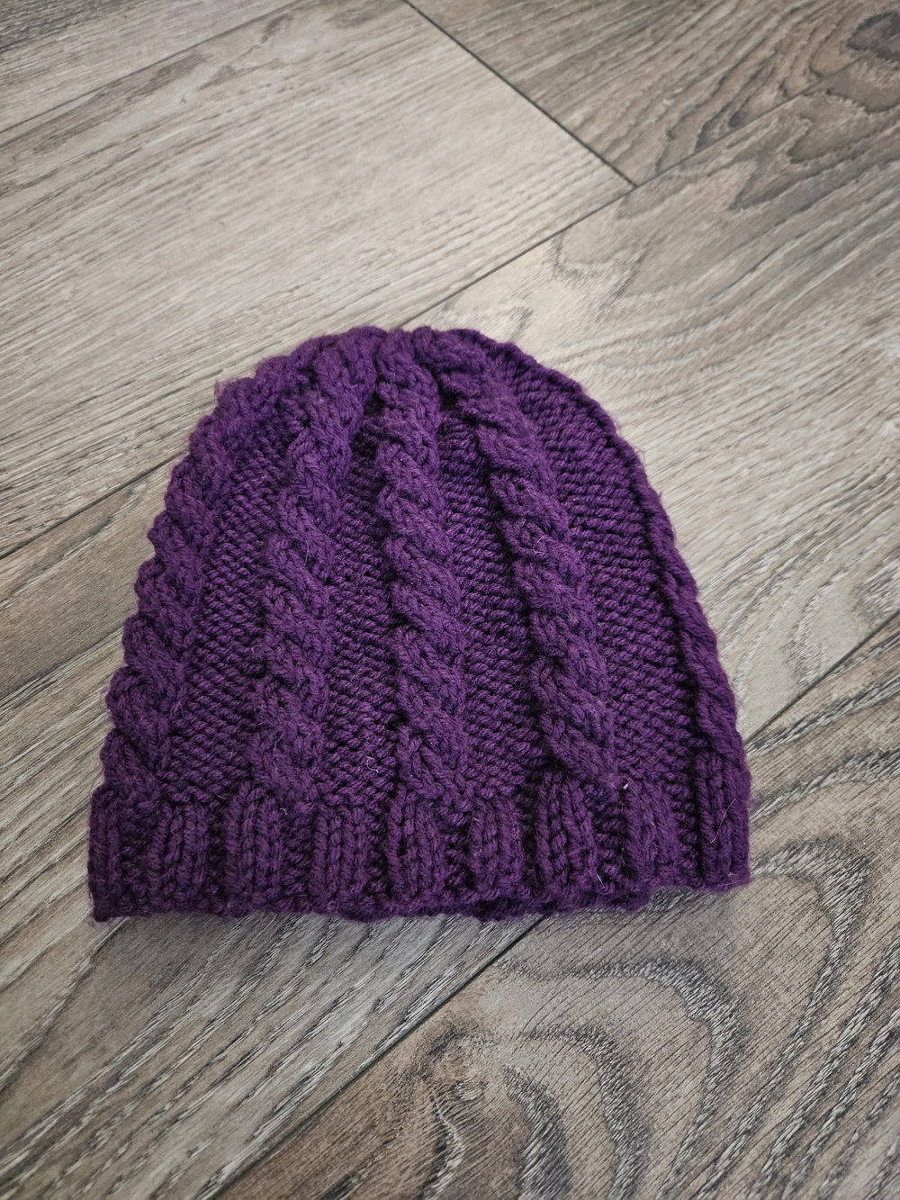 Purple Cable Knit Beanie Hat